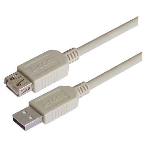 L-Com USB Cable, Female USB to Male, USB 2.0 USB Type A, Light Grey, 1 m