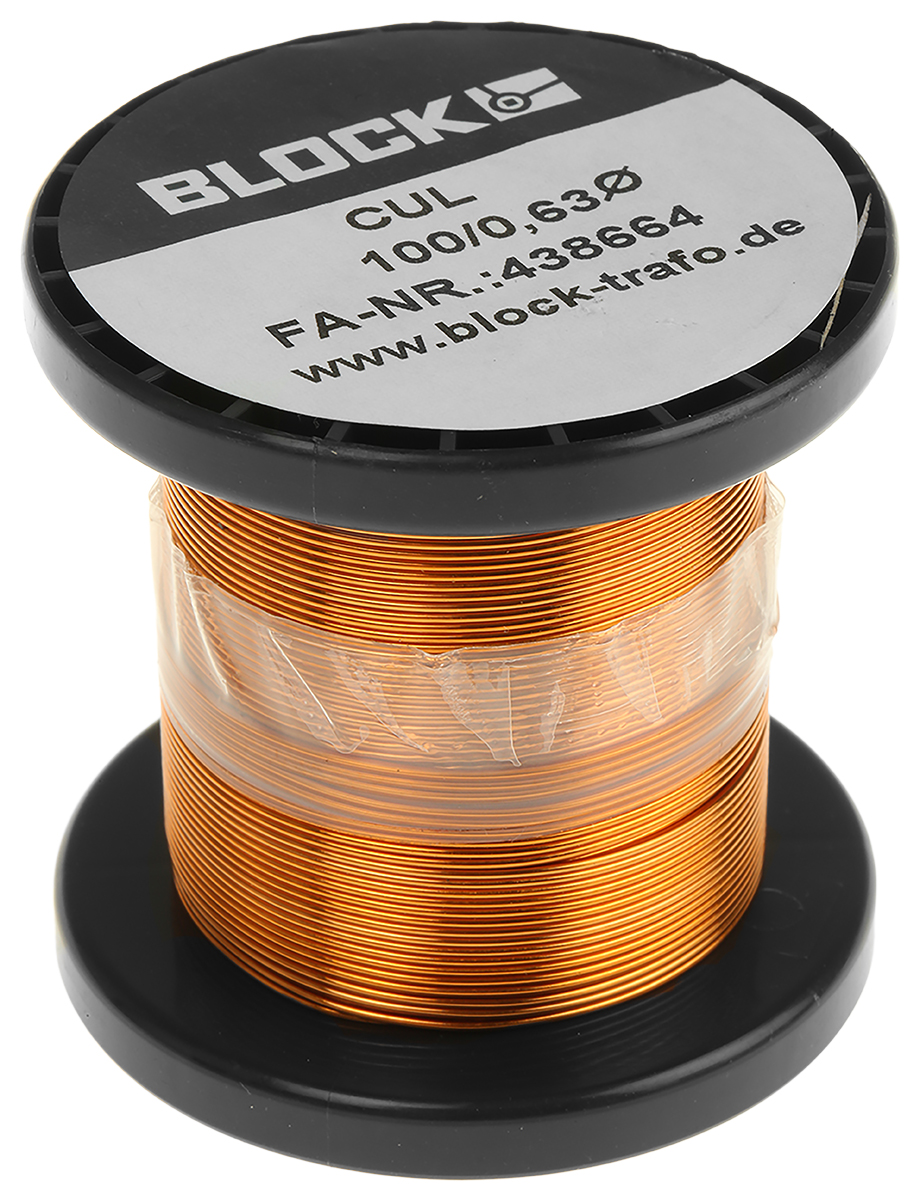 Block  0.63 mm OD Enamelled  Copper Wire 0.33 mm² 28 m Reel