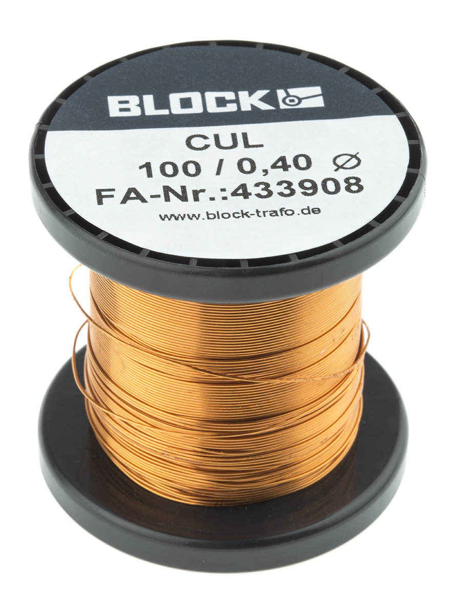 Block  0.4 mm OD Enamelled  Copper Wire 0.13 mm² 69 m Reel