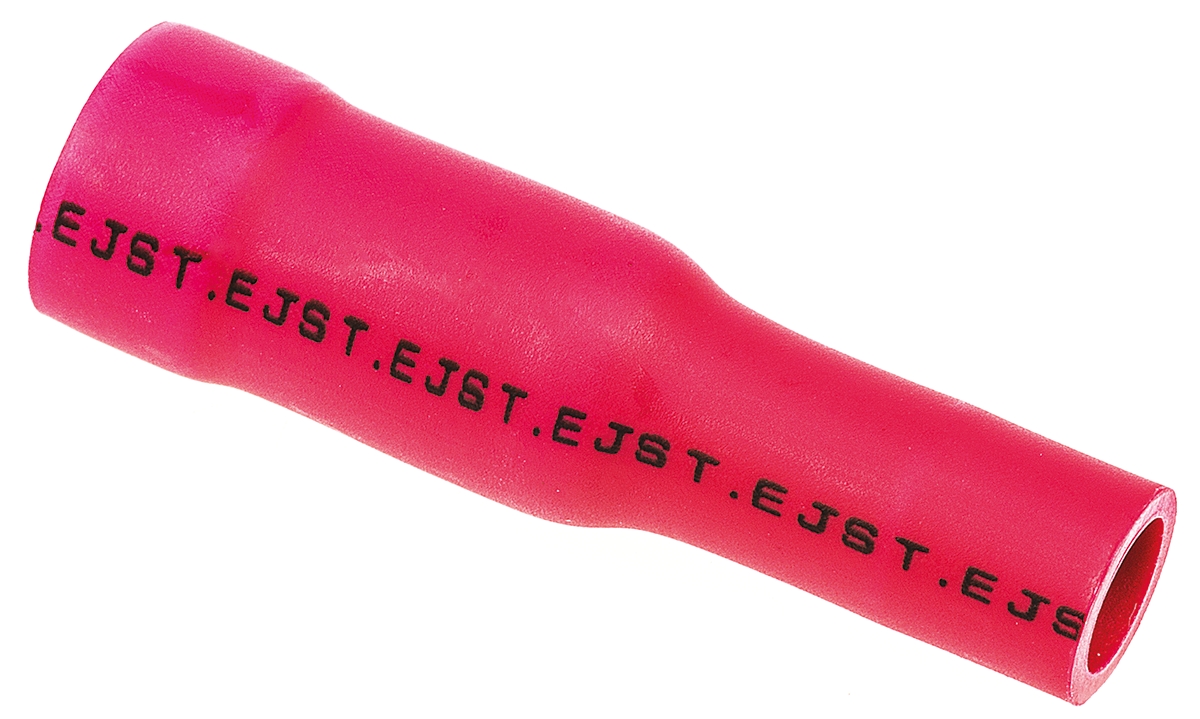 JST, CVDAGF Insulated, Red Crimp Bullet Connector, 22 AWG to 16 AWG, 4 mm Bullet diameter Female