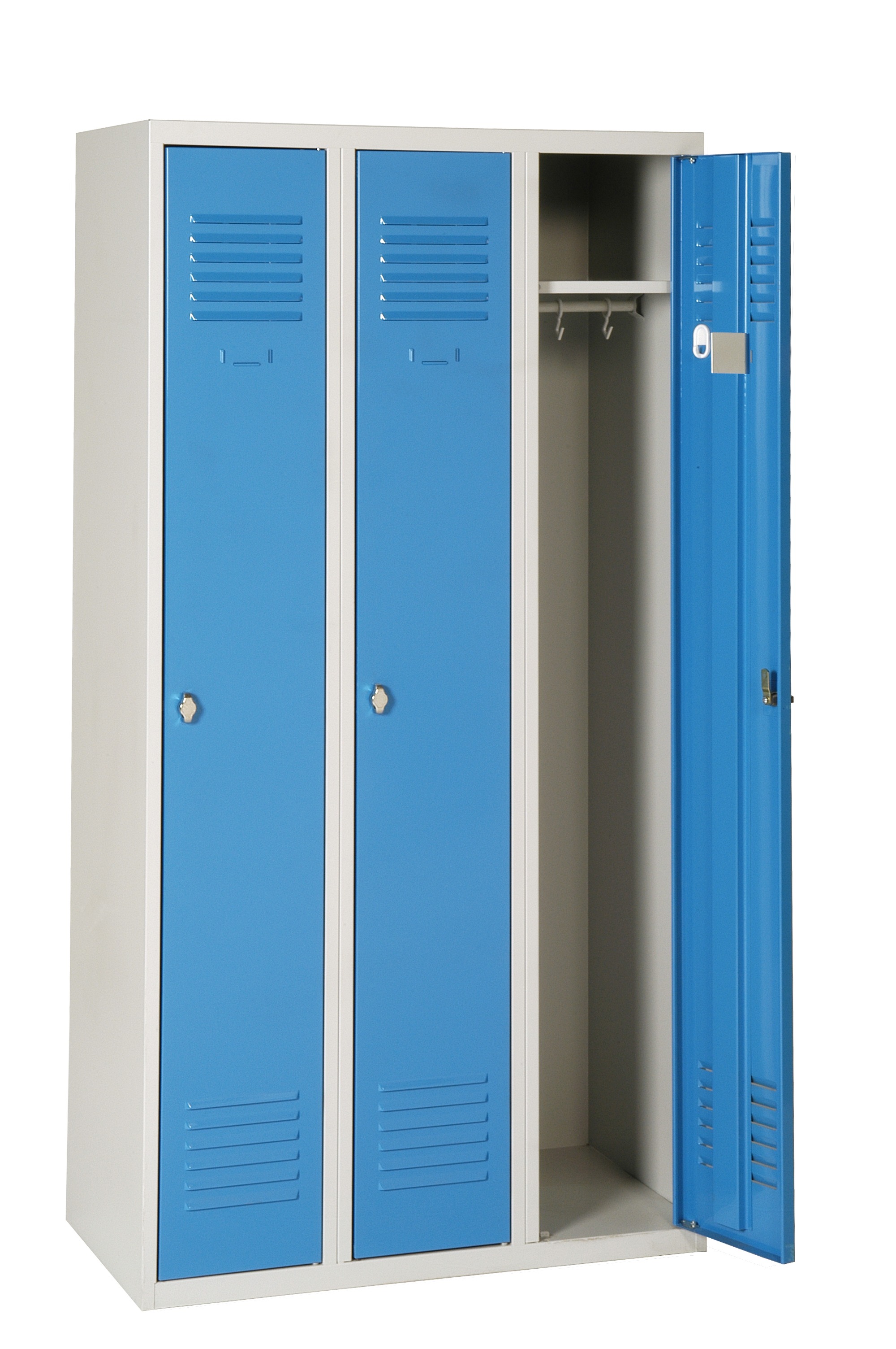 AKAZE 3 Door Ventilated Metal Light Grey, Blue Locker, 1800 mm x 900 mm x 500 mm