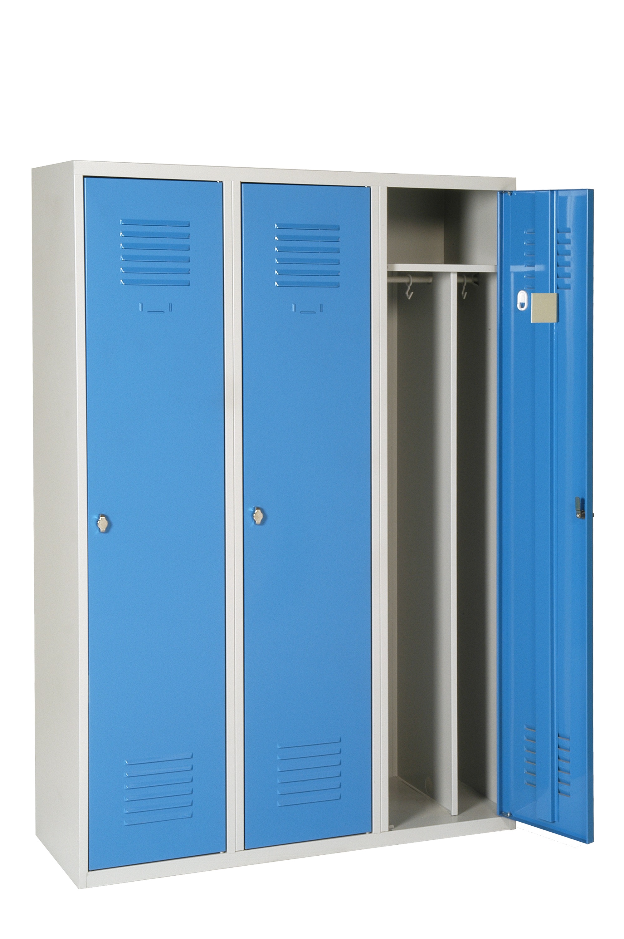 AKAZE 3 Door Ventilated Metal Light Grey, Blue Locker, 1800 mm x 1200 mm x 500 mm