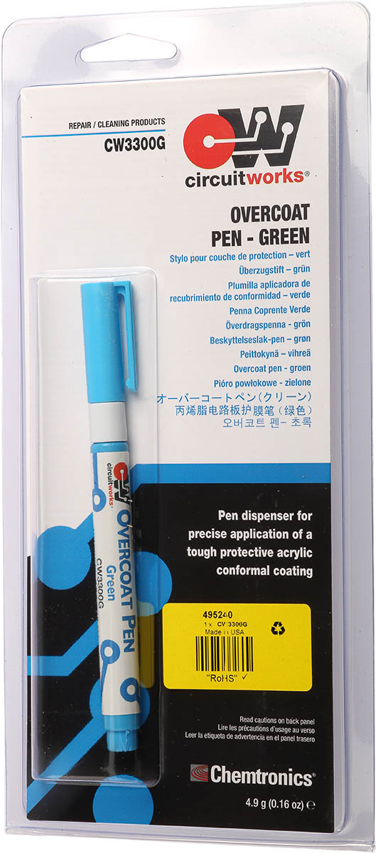 Chemtronics Green Acrylic Conformal Coating, 4.9 g Pen, -55 °C min, 125 °C max