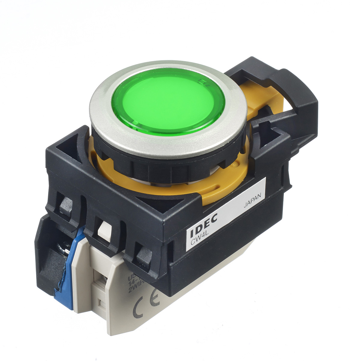 Idec IDEC CW Series Illuminated Push Button Switch, Momentary, 22 mm Cutout, Green LED, IP65