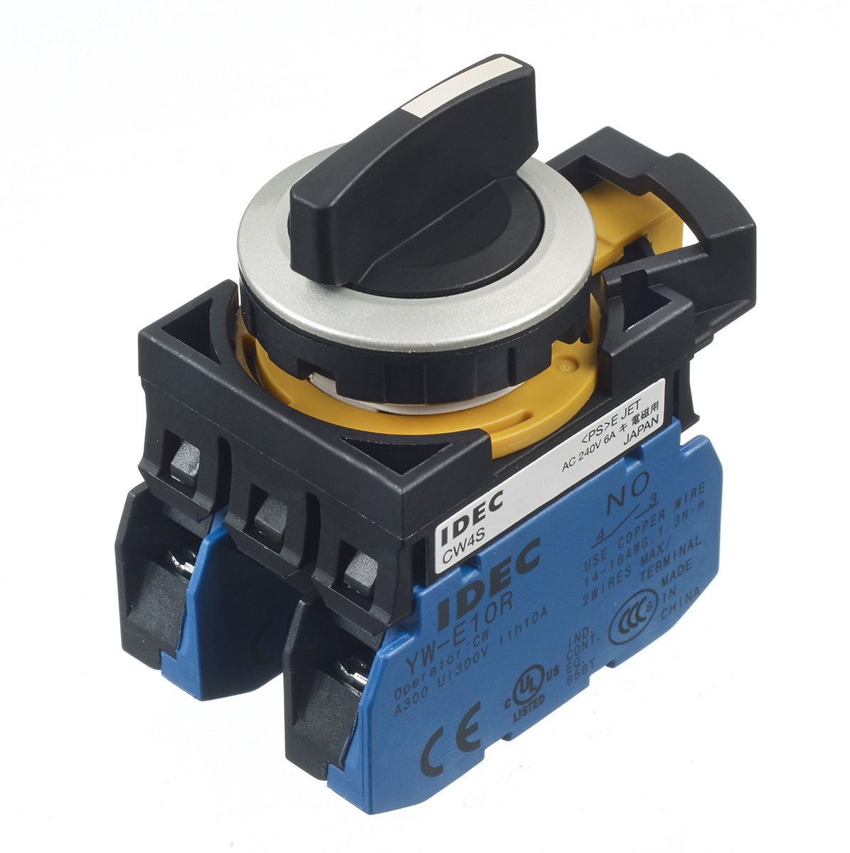 Idec IDEC CW Series Selector Switch, Momentary, Panel, 22.3 mm Cutout, 2 NO, IP65