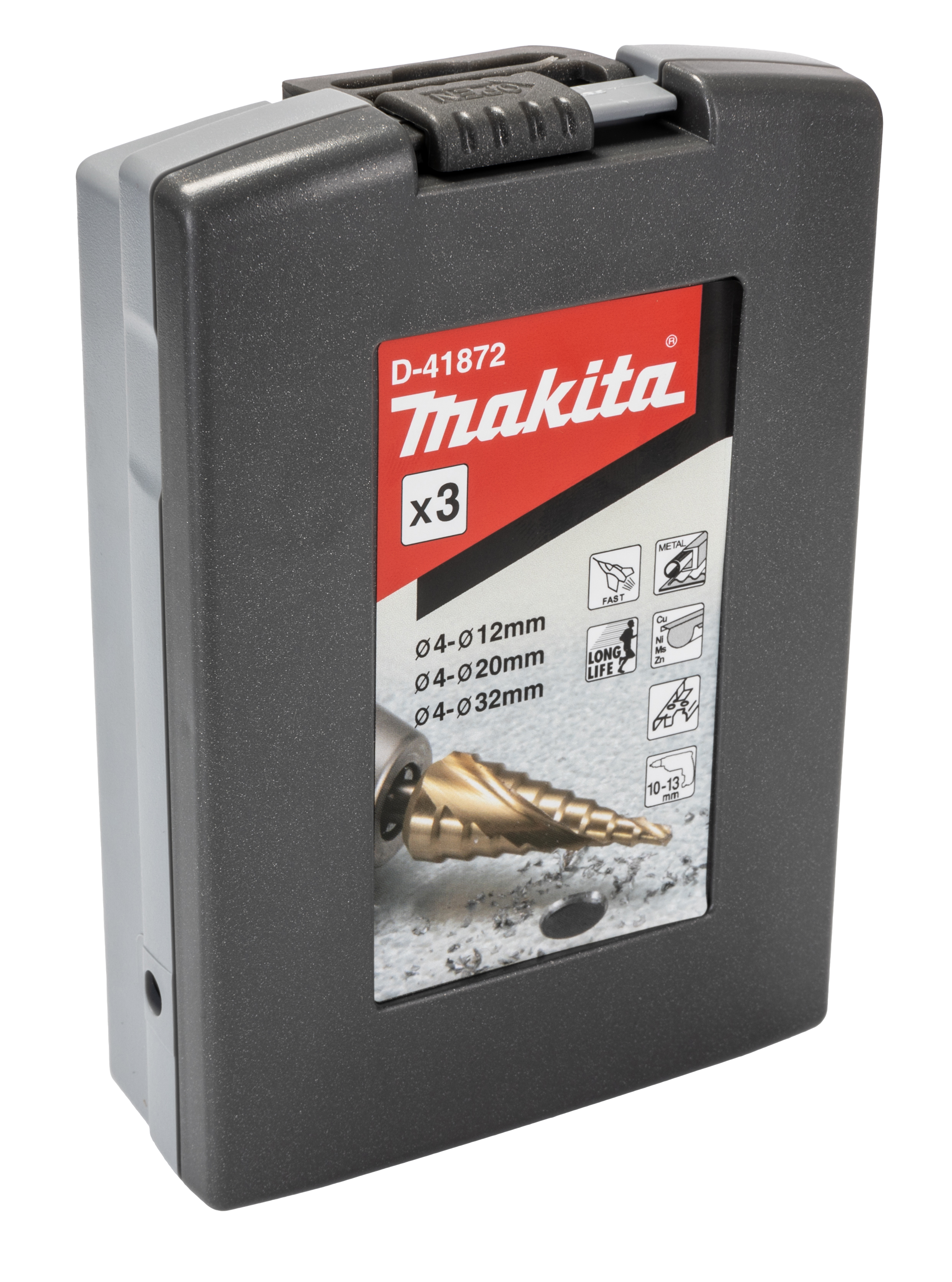 d-41872 Makita 3-Piece Step Drill Bit Set for Metal, 32 mm Max, 4 mm Min, Titanium Nitride (Coated) Bits
