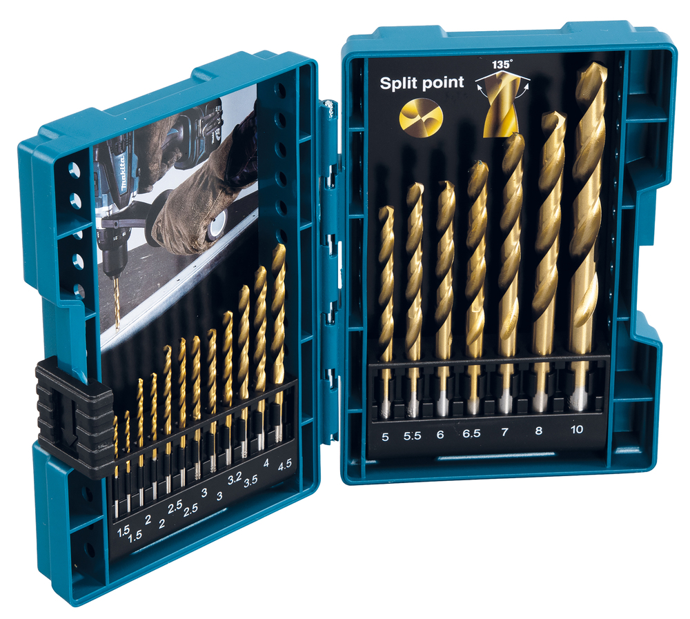 Makita 19-Piece Twist Set for Metal, 10 mm Max, 1.5 mm Min, High Speed Steel Bits