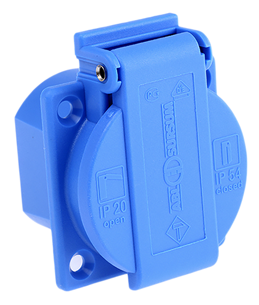 1661050 ABL Sursum Blue 1 Gang Thermoplastic Plug Socket, 16A, Panel Mount, Outdoor Use