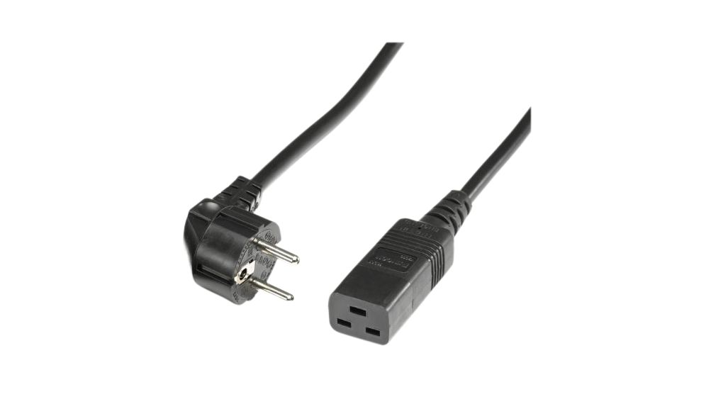 PWR Lead PVC CEE7/4-C19 ANG 16A BLK 3M