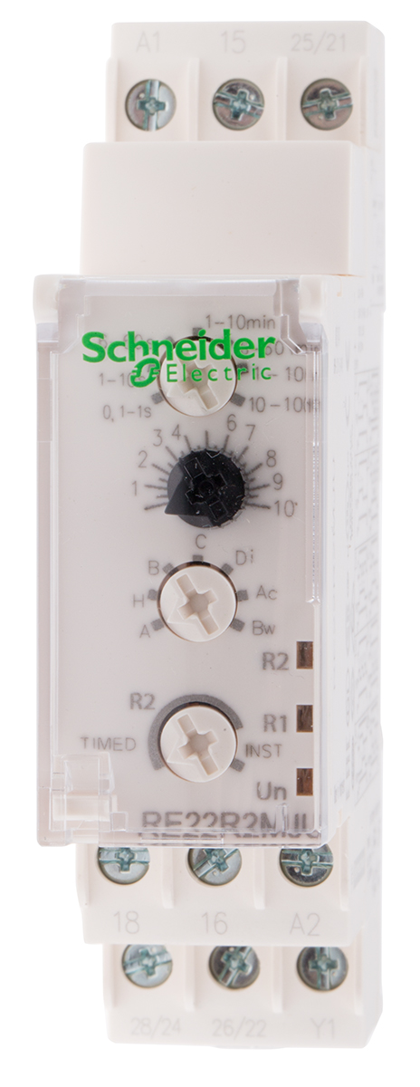 re22r2mju Schneider Electric Multi Function Multi Function Timer Relay, Screw, 0.1 s → 100 h, DPDT, 4 Contacts, DPCO