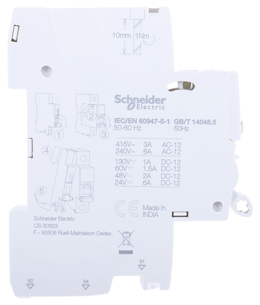 a9a26927 Schneider Electric Auxiliary Contact, 1 Contact, 1CO, DIN Rail Mount, Acti 9 iSD