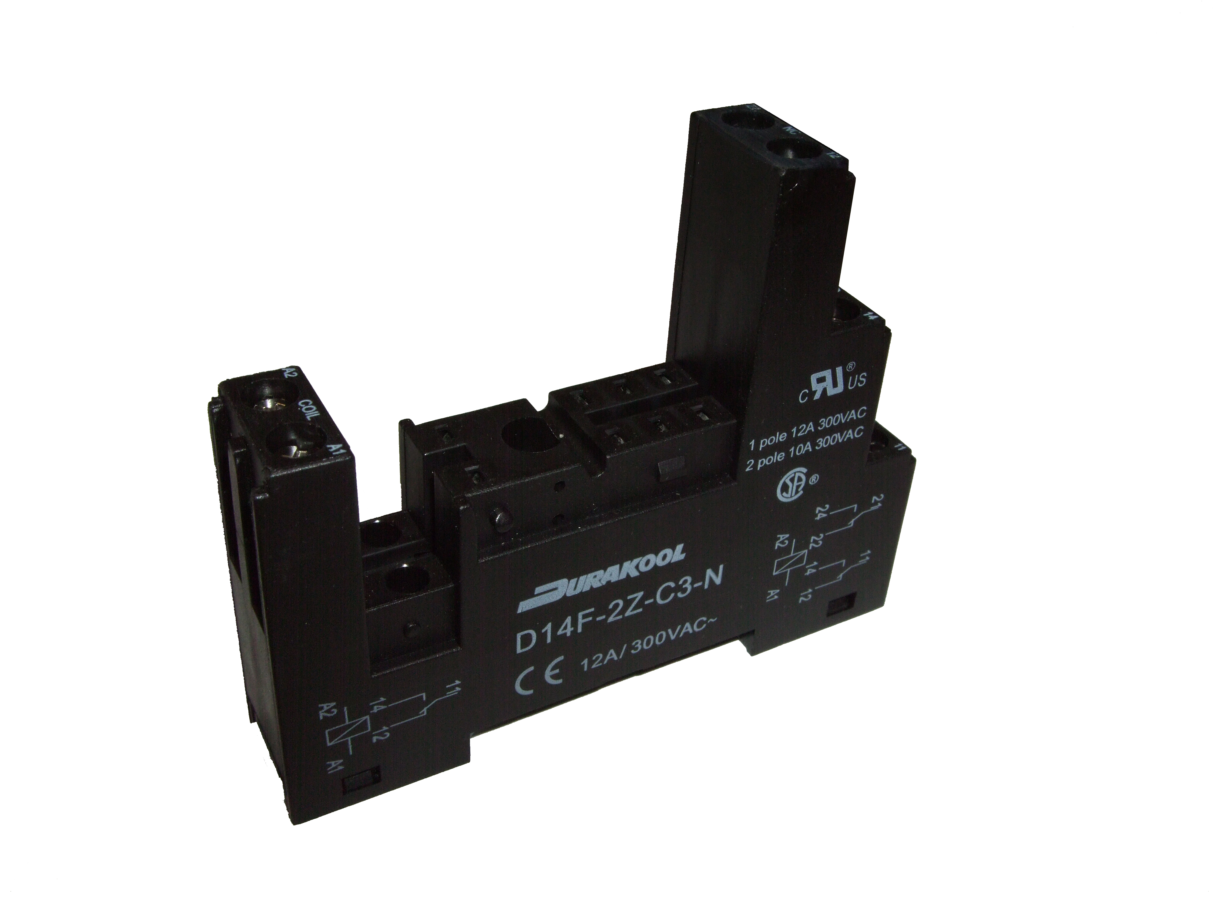 Durakool D14F 4 Way 300V ac DIN Rail Relay Socket, for use with DM41, DX87N Relays, DM87N