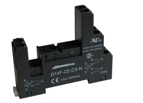 Durakool D14F 8 Way 300V ac DIN Rail Relay Socket, for use with DM84, DM85, DM42, DX85 Relays, DX84, DM43