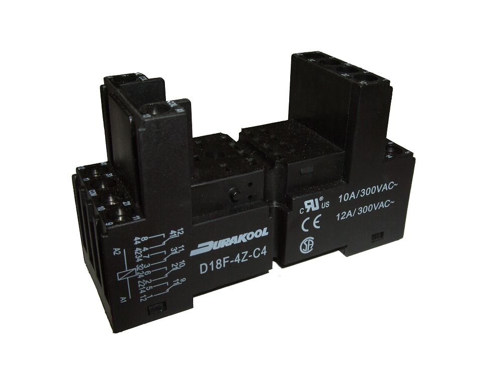 Durakool D14F 12 Way 300V ac DIN Rail Relay Socket, for use with DX4, DXN Relays