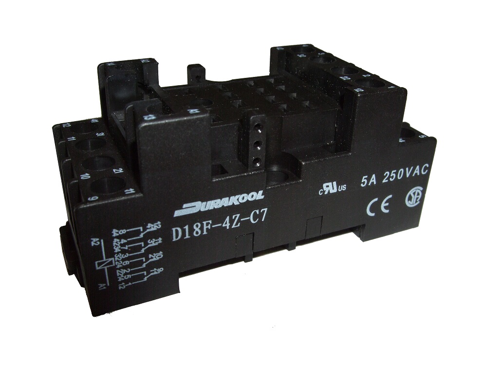 Durakool D14F 14 Way 300V ac DIN Rail Relay Socket, for use with DX4, DXN Relays