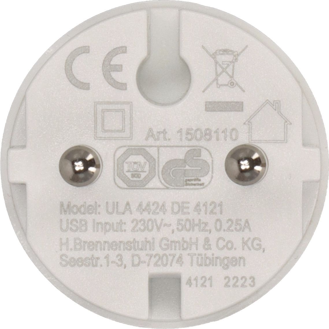 1508110 brennenstuhl Straight, Plug-In Mount, Male/Female- Single Port Type USB Type A USB Connector