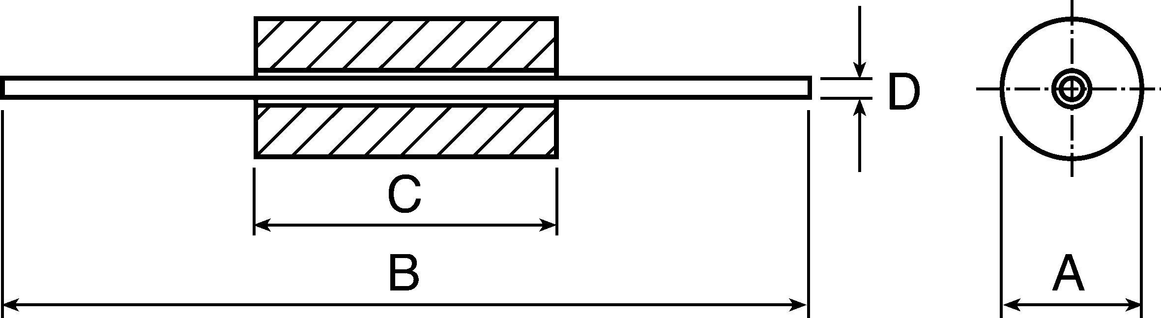 Fair-Rite Ferrite Bead, 3.5 (Dia.) x 8.9mm (Axial), 88Ω impedance at 25 MHz, 133Ω impedance at 100 MHz