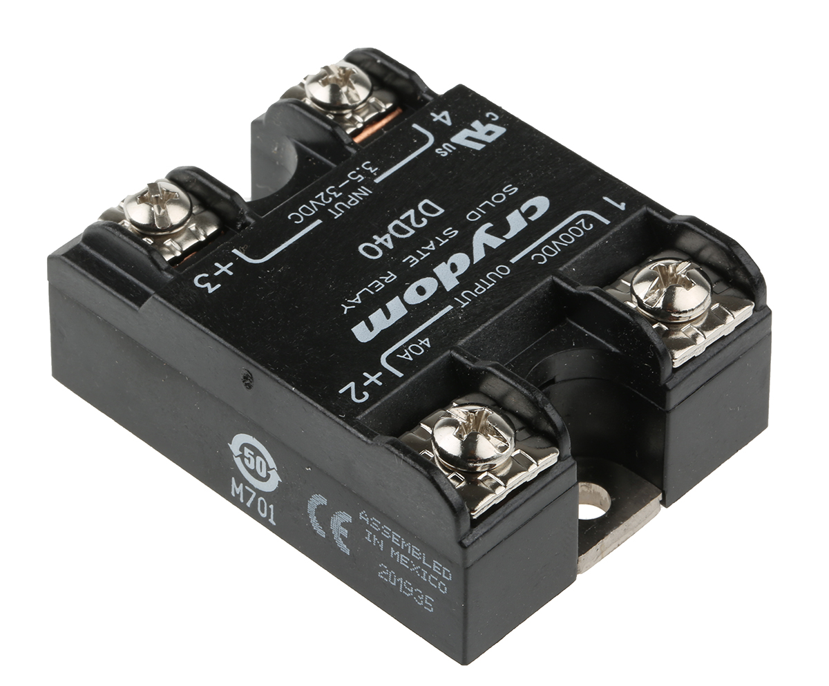 d2d40 Sensata / Crydom 1-DC Series Solid State Relay, 40 A Load, Panel Mount, 200 V dc Load, 32V dc Control