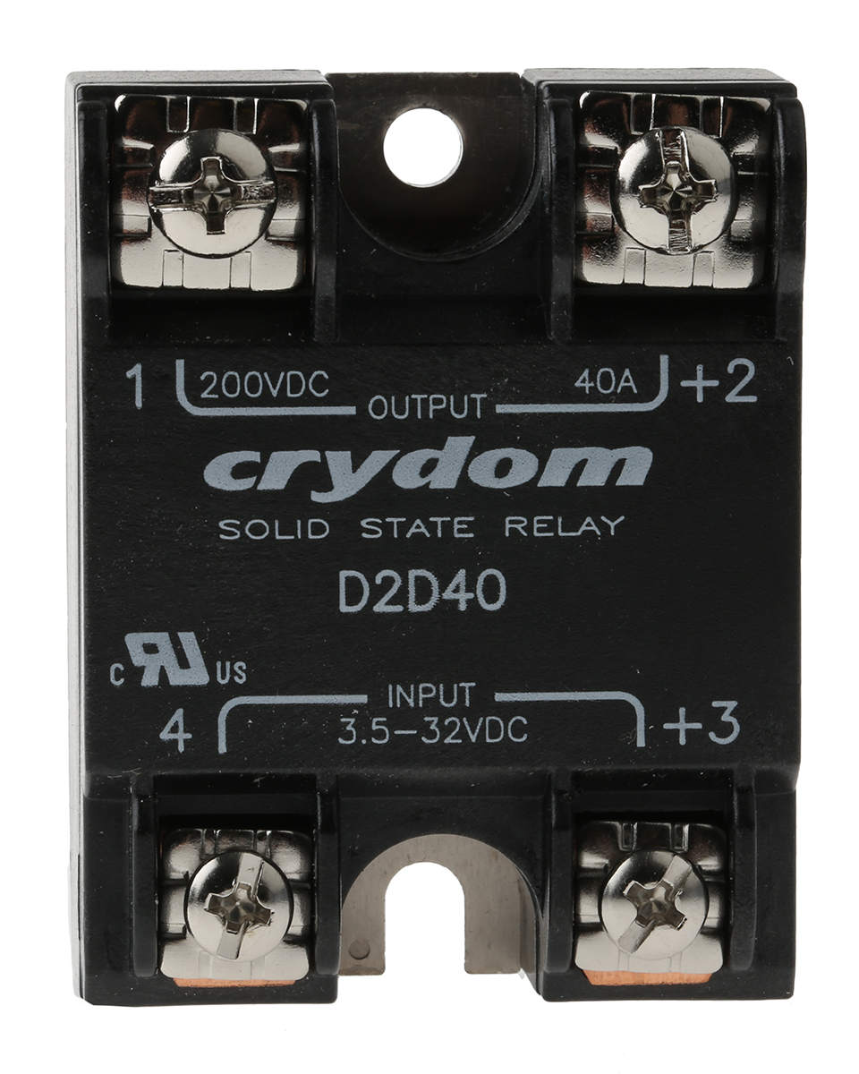 d2d40 Sensata / Crydom 1-DC Series Solid State Relay, 40 A Load, Panel Mount, 200 V dc Load, 32V dc Control