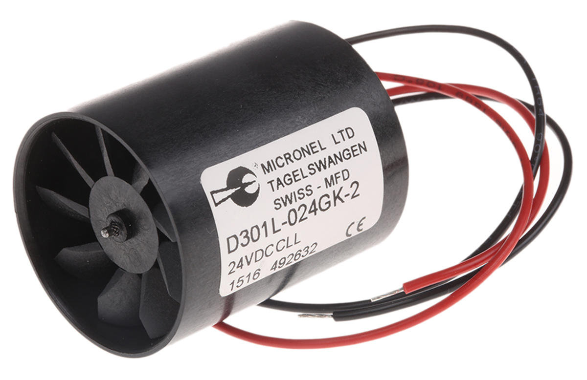 Micronel D300L Series Axial Fan, 24V dc, 8.76 m³/h, 530 mW, 27 mA Max 30 mm 36mm 36 mm