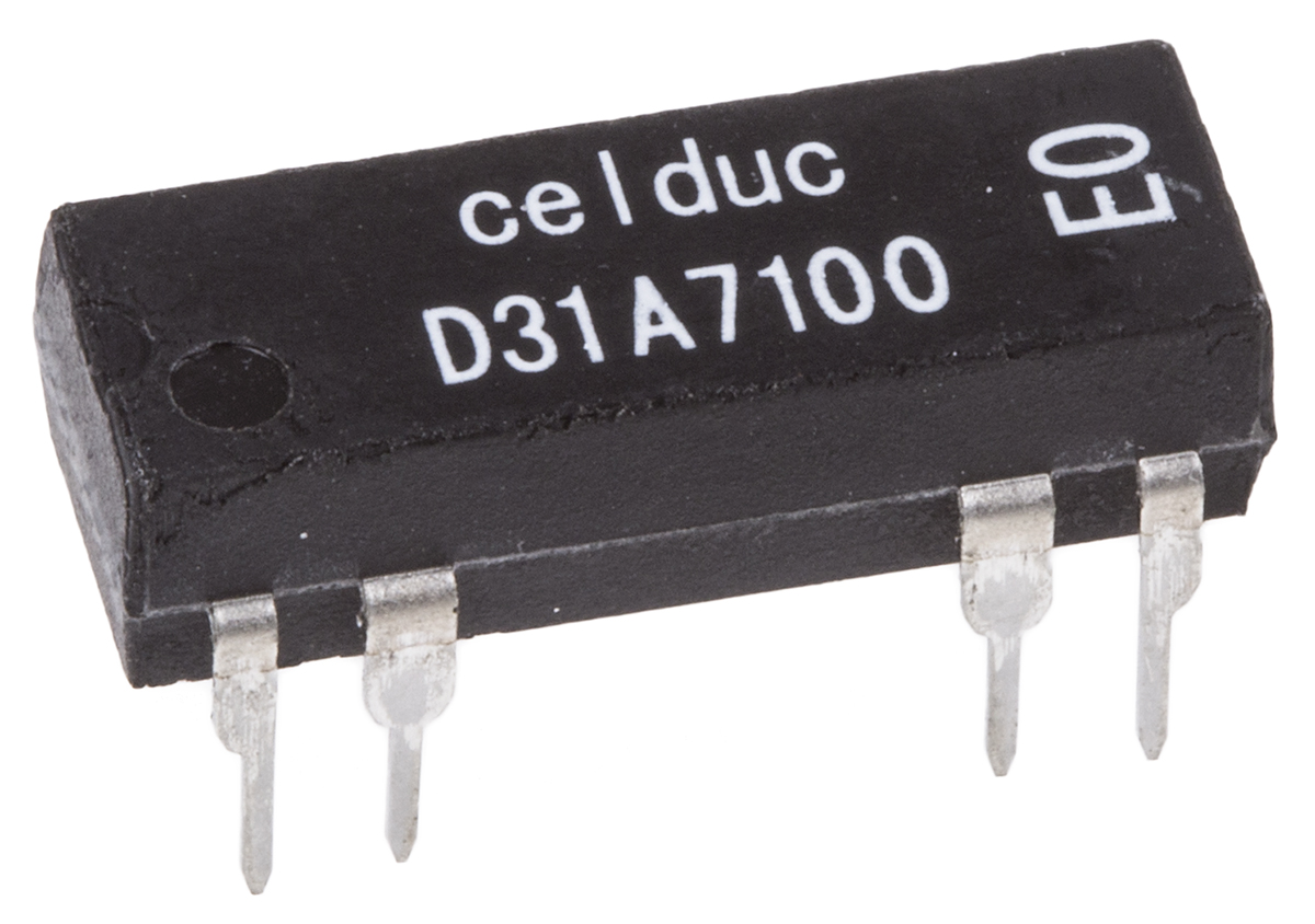 Celduc Reed Relay, 24 V dc Coil, SPST, 100 V dc Max, 0.5 A Max, 2150 Ω