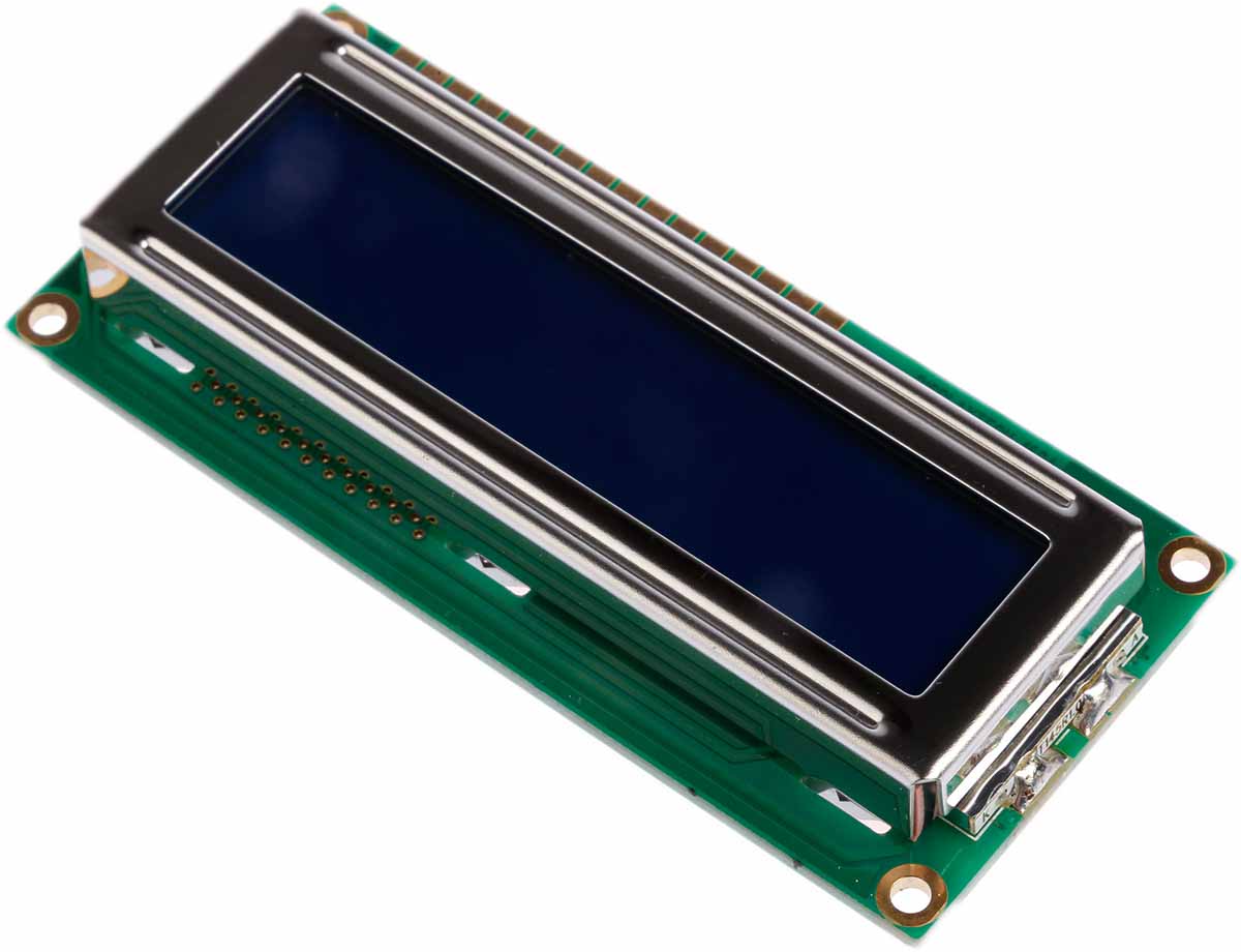 Displaytech 162C-CC-BC-3LP Alphanumeric LCD Display, White on Blue, 2 Rows by 16 Characters, Transflective