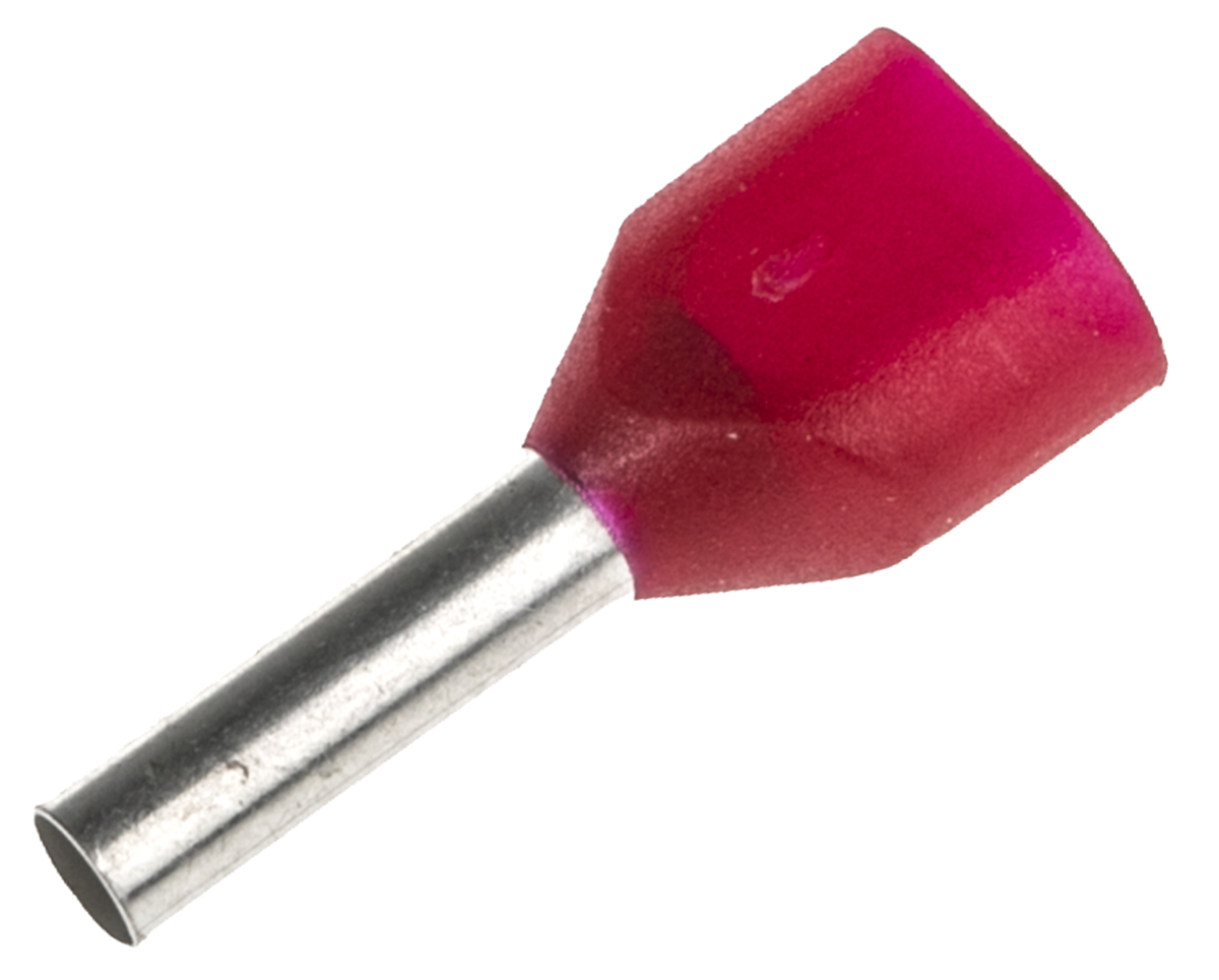 Schneider Electric AZ5DE Series Insulated Crimp Bootlace Ferrule, 8mm Pin Length, 2.2mm Pin Diameter, Red