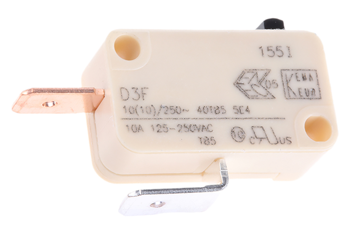 ZF Button Micro Switch, Tab Terminal, 10A, 250 V ac, SPST, IP40