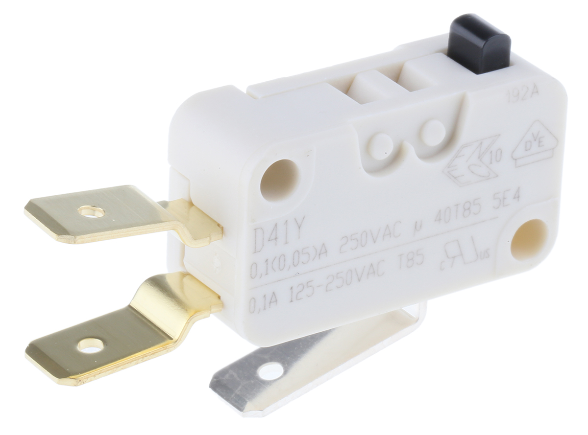 ZF Button Micro Switch, Tab Terminal, 100 mA, 250 V ac, SPDT, IP40