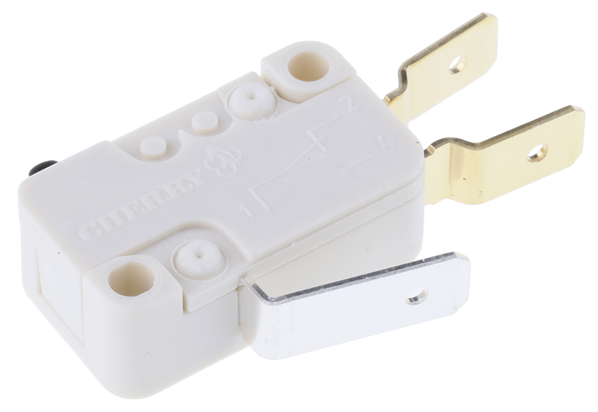 d413-v3aa ZF Button Micro Switch, Tab Terminal, 100 mA, 250 V ac, SPDT, IP40