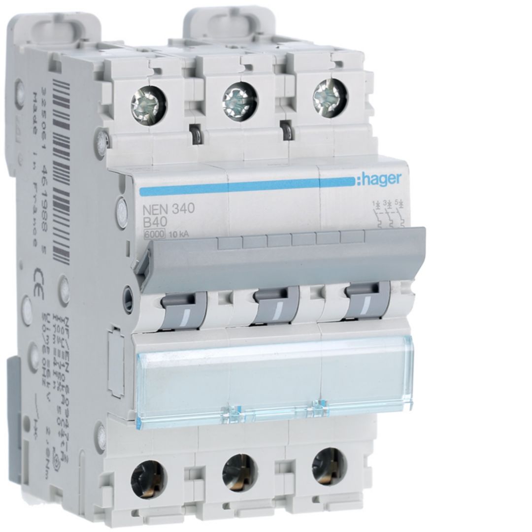 Hager NEN MCB, 3P, 40A, 400V AC, 10 Breaking Capacity