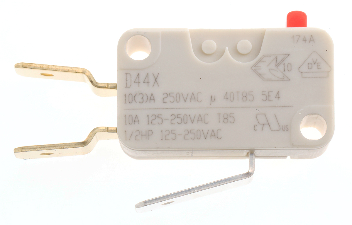 d449-v3aa ZF Button Micro Switch, Tab Terminal, 10 A, 250 V ac, SPDT, IP40