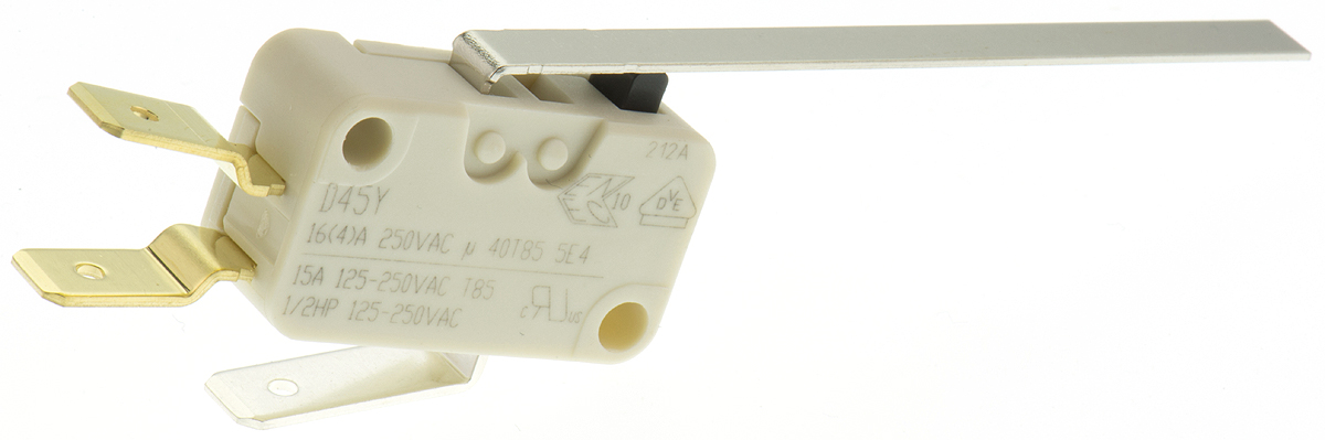 ZF Long Leaf Lever Micro Switch, Tab Terminal, 16 A, 250 V ac, SPDT, IP40