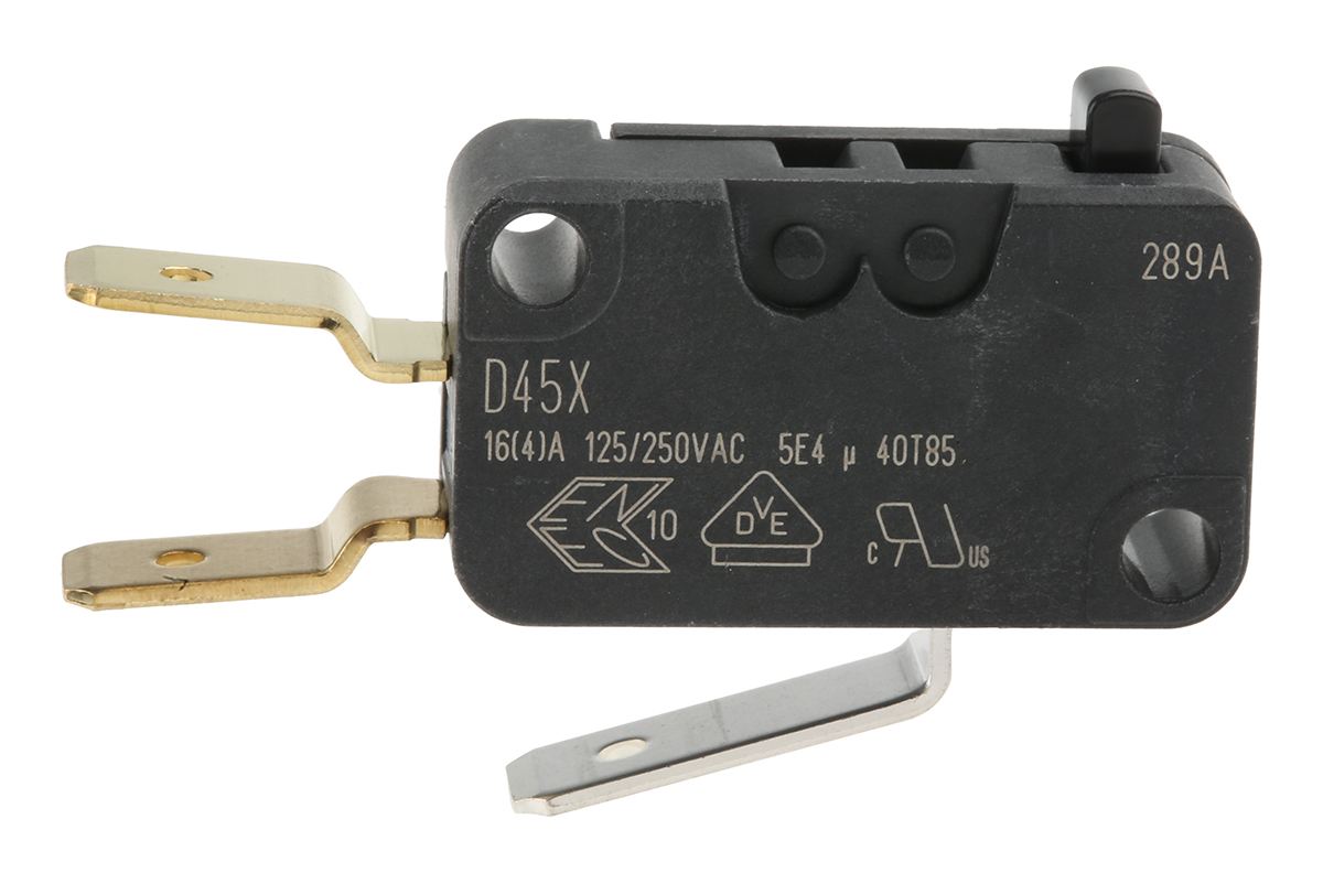 d459-v3aa ZF Button Micro Switch, Tab Terminal, 16 A, 250 V ac, SPDT, IP40