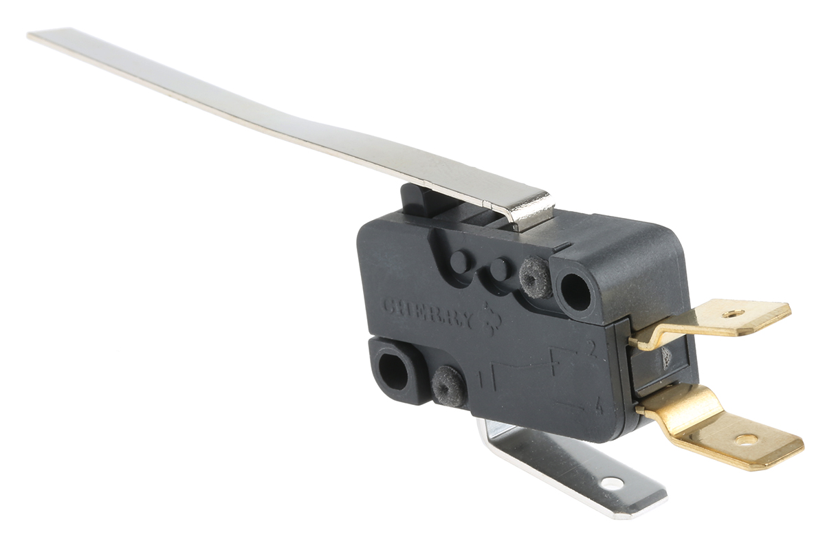 d459-v3ll ZF Long Leaf Lever Micro Switch, Tab Terminal, 16 A, 250 V ac, SPDT, IP40