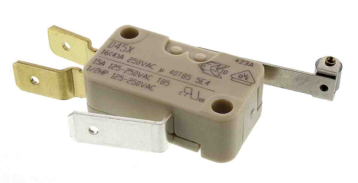d459-v3rd ZF Roller Lever Micro Switch, Tab Terminal, 16 A, 250 V ac, SPCO, IP40