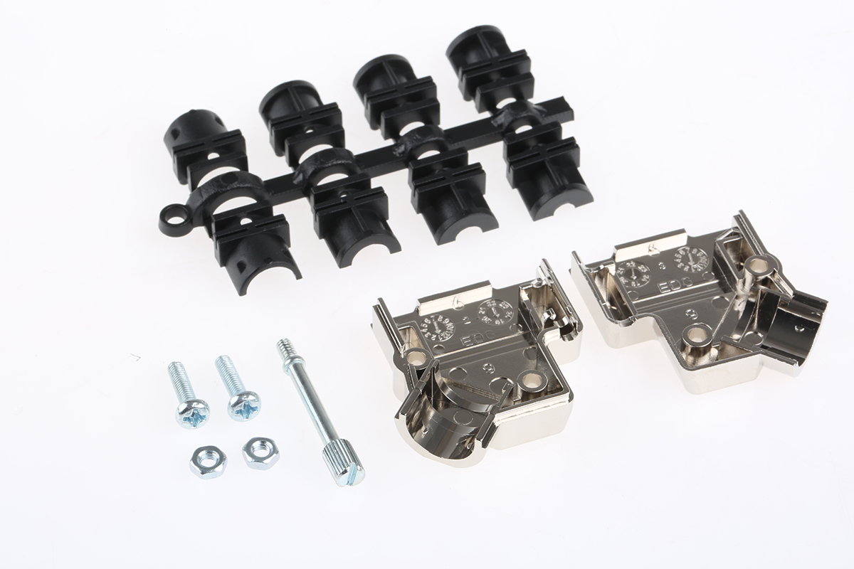d45pk9-k MH Connectors MHD45PK Series ABS Angled D-Sub Backshell, 9 Way Strain Relief