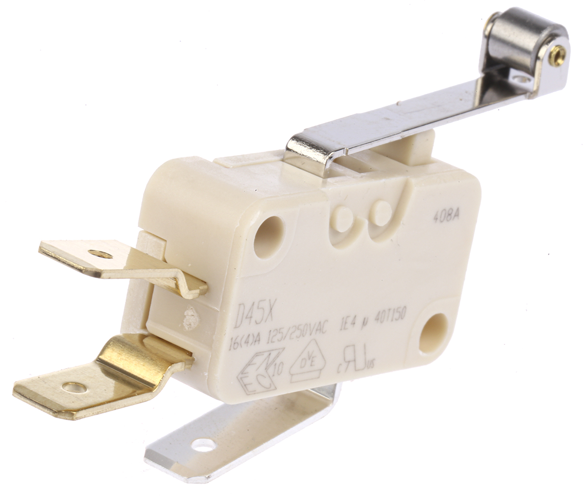 d45u-v3rd ZF Roller Lever Micro Switch, Tab Terminal, 16 A, 250 V ac, SPCO, IP40