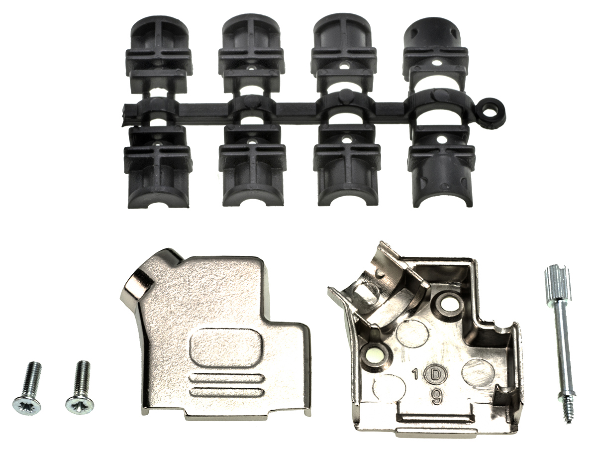 d45zk9-k MH Connectors MHD45ZK Series Zinc Angled D-Sub Backshell, 9 Way Strain Relief