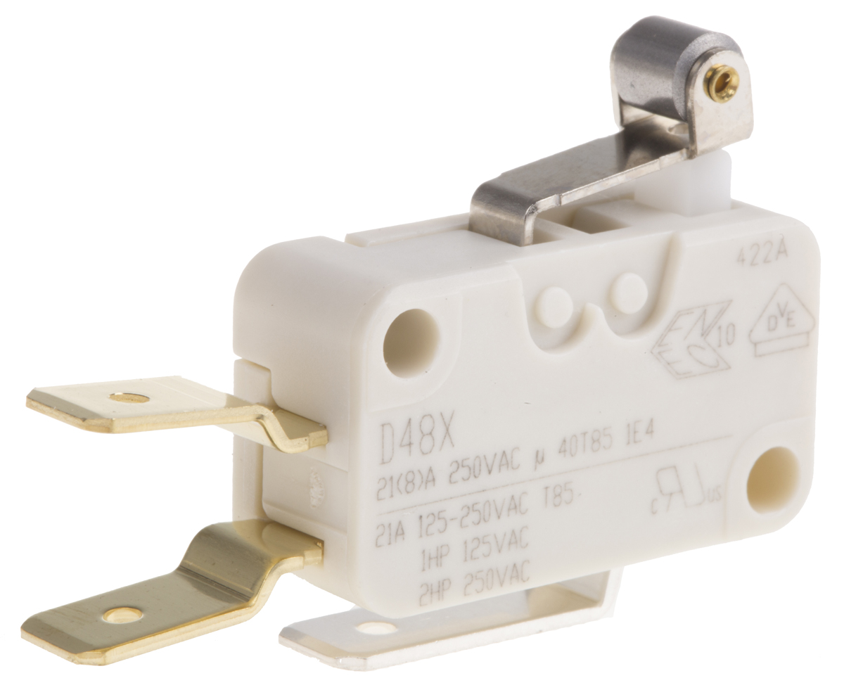 ZF Short Roller Lever Micro Switch, Tab Terminal, 21 A, 250 V ac, SPDT, IP40