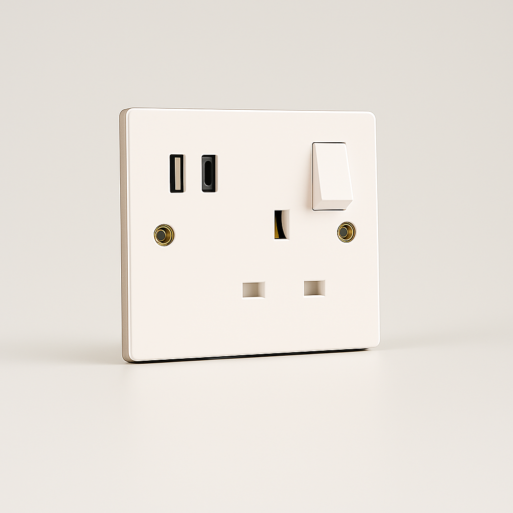 E-Pro Single Square Edge Switch Socket with USB A+C (20W PD3.0)