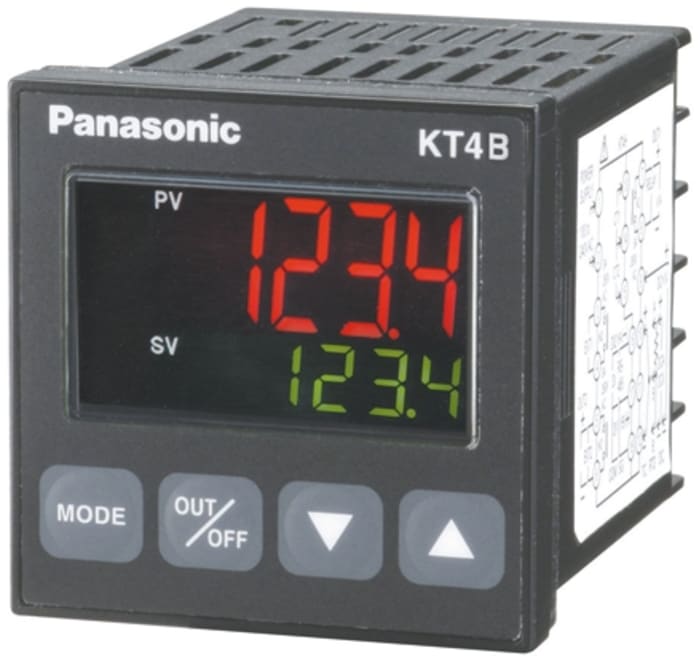 Panasonic KT4H Panel Mount PID Temperature Controller, 48 x 59.2mm 1 Input, 1 Output Relay, 100 → 240 V ac