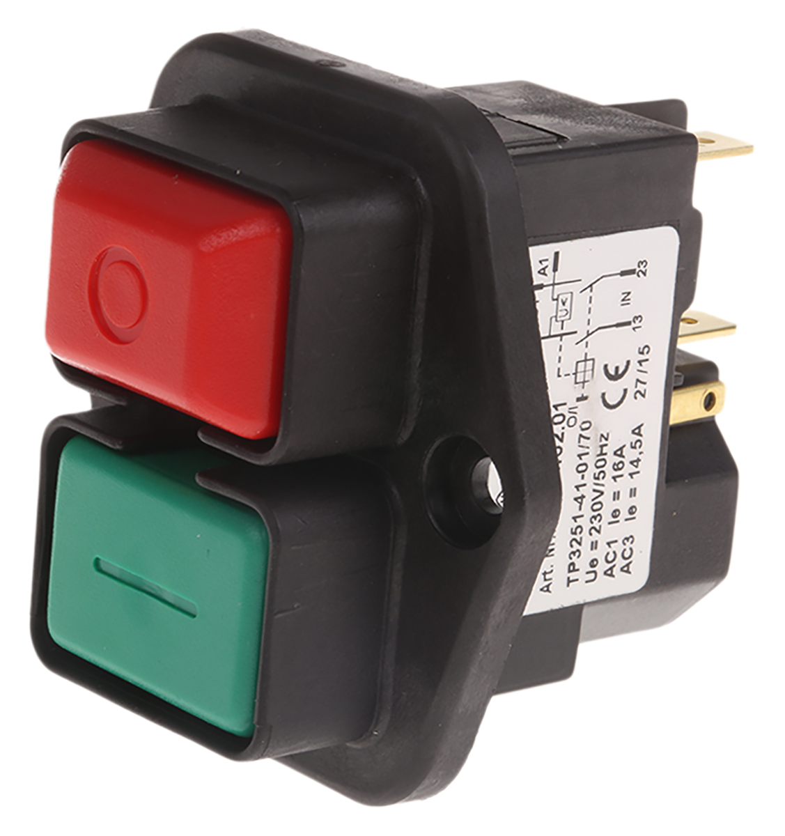 EICHOFF Push Button Switch, Latching, Panel Mount, DPDT, 230V