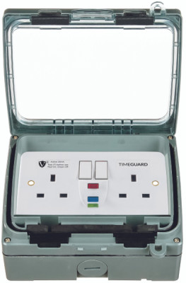 Timeguard 13A, BS 7288 Fixing, Active, 2 Gang RCD Socket, Thermoplastic, Surface Mount , Switched, IP66 , Outdoor, 230