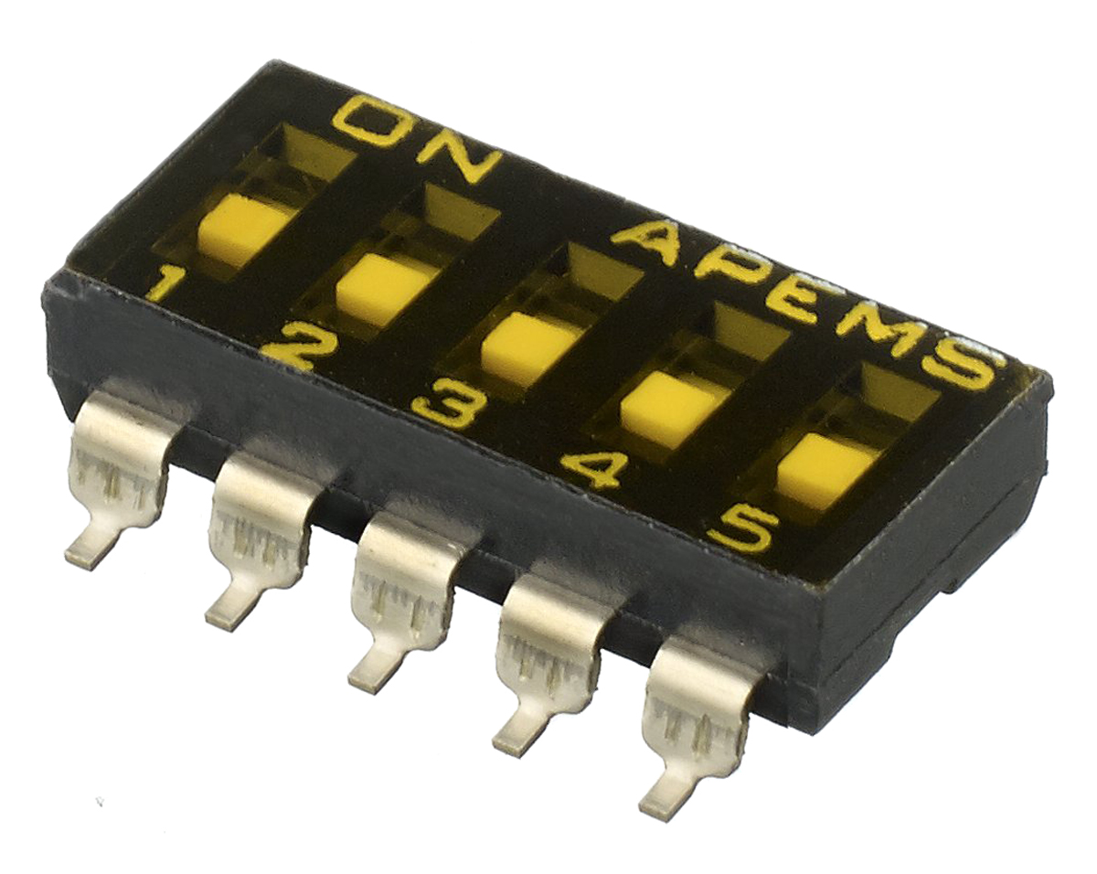 Apem 5 Way Surface Mount DIP Switch SPST, Recessed Actuator Slide Actuator