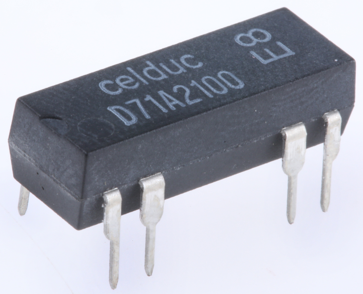 Celduc PCB Reed Relay, 5 V dc Coil, SPST, 100 V dc Max, 0.5 A Max, 380 Ω