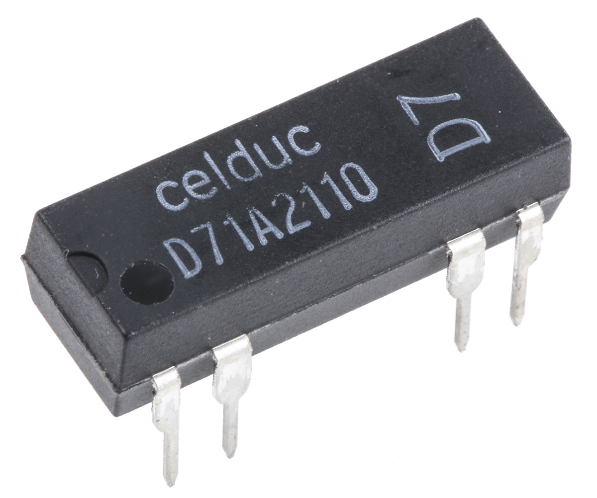 Celduc PCB Reed Relay, 5 V Coil, SPST, 100 V dc Max, 0.5 A Max, 380 Ω