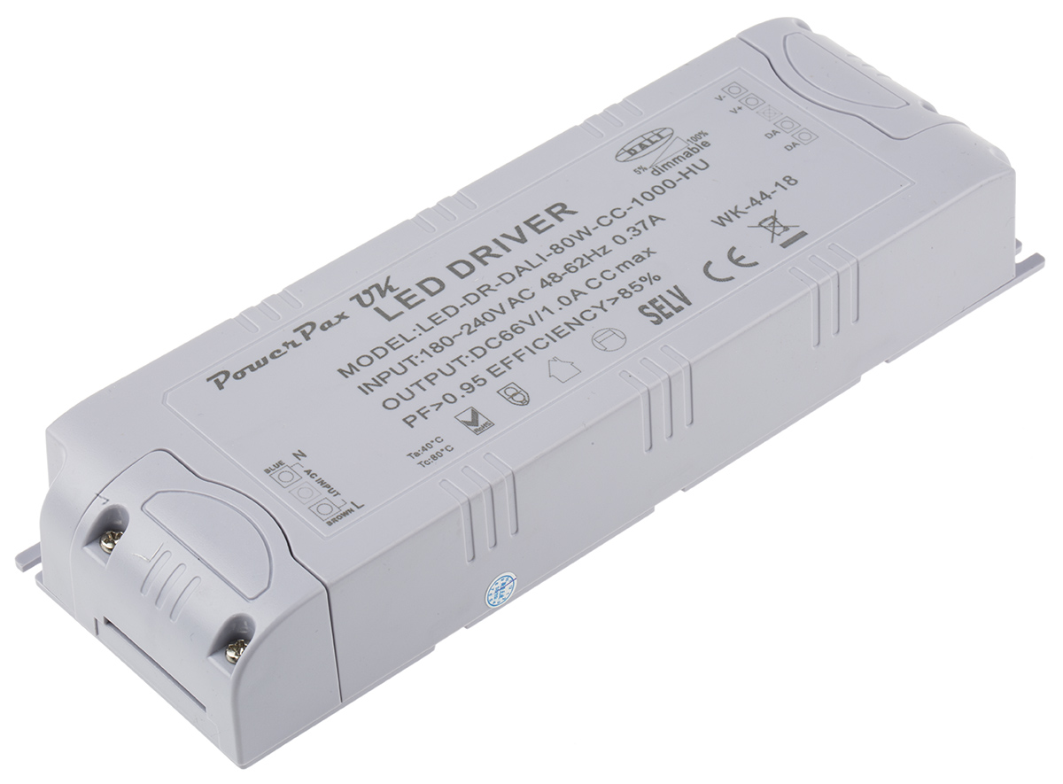 RS PRO LED Driver, 20 → 54V Output, 80W Output, 1050 → 1750mA Output, Constant Current Dimmable