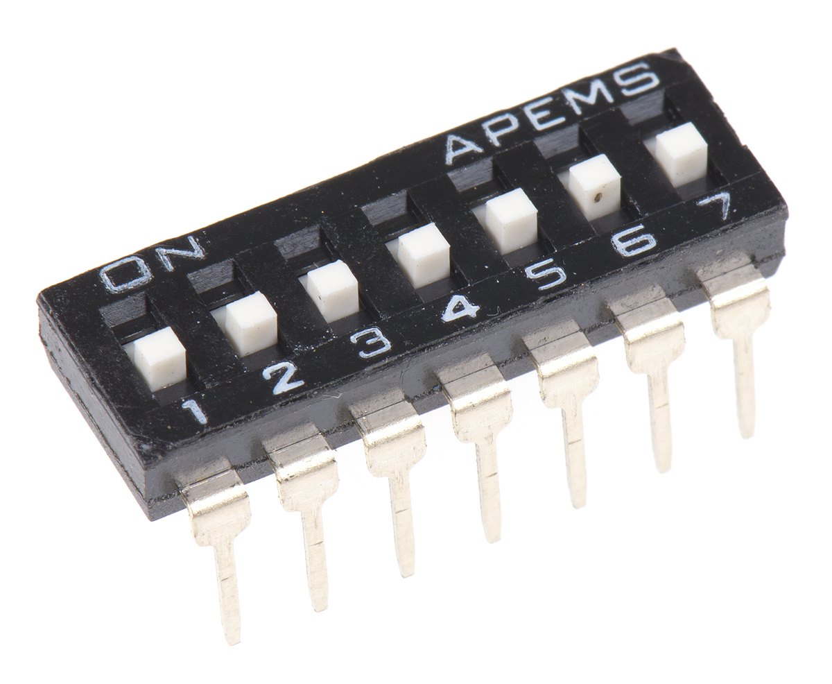 Apem 7 Way Through Hole DIP Switch SPST, Raised Actuator Slide Actuator