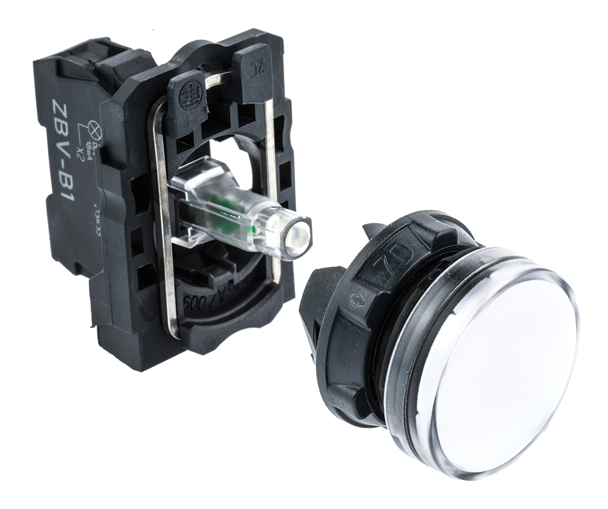 Schneider Electric Harmony XB5 White LED Pilot Light, 22mm Cutout, IP66, IP67, Round, 24 V ac/dc, 18 mA
